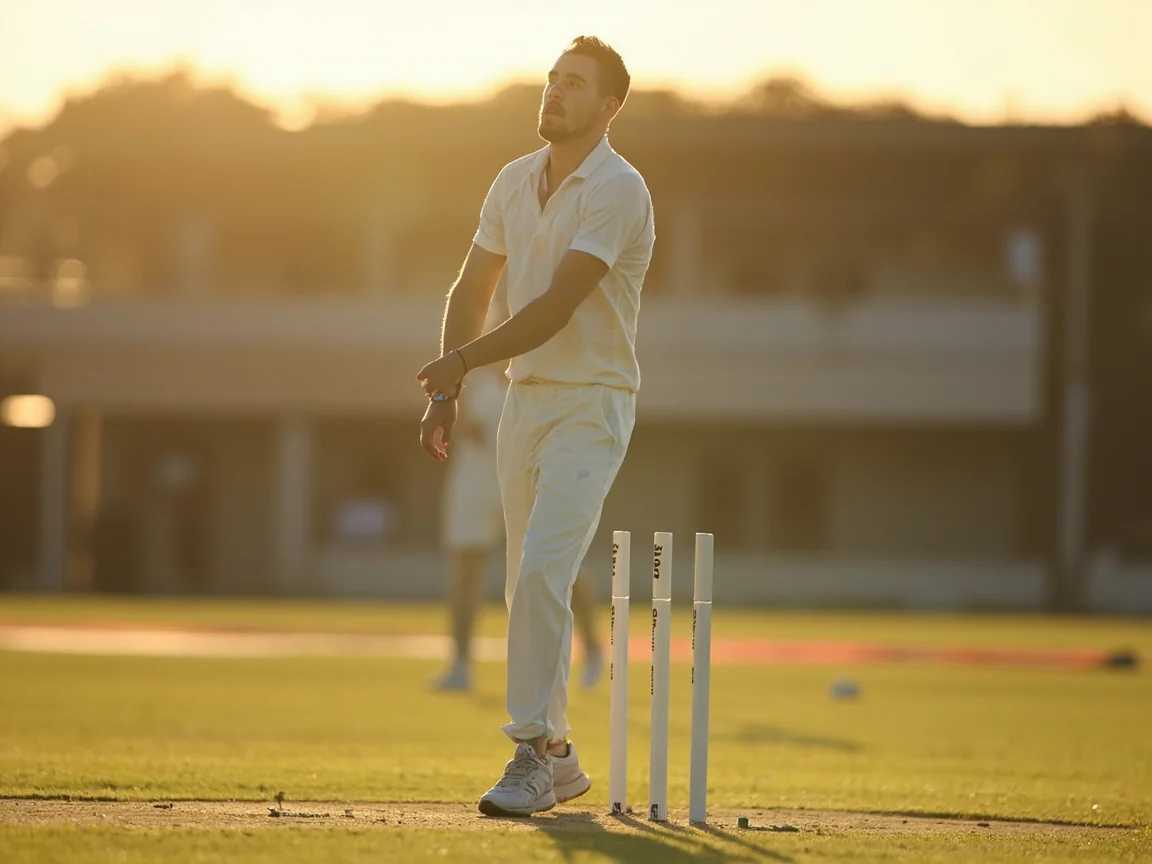 Fast bowler delivering the ball